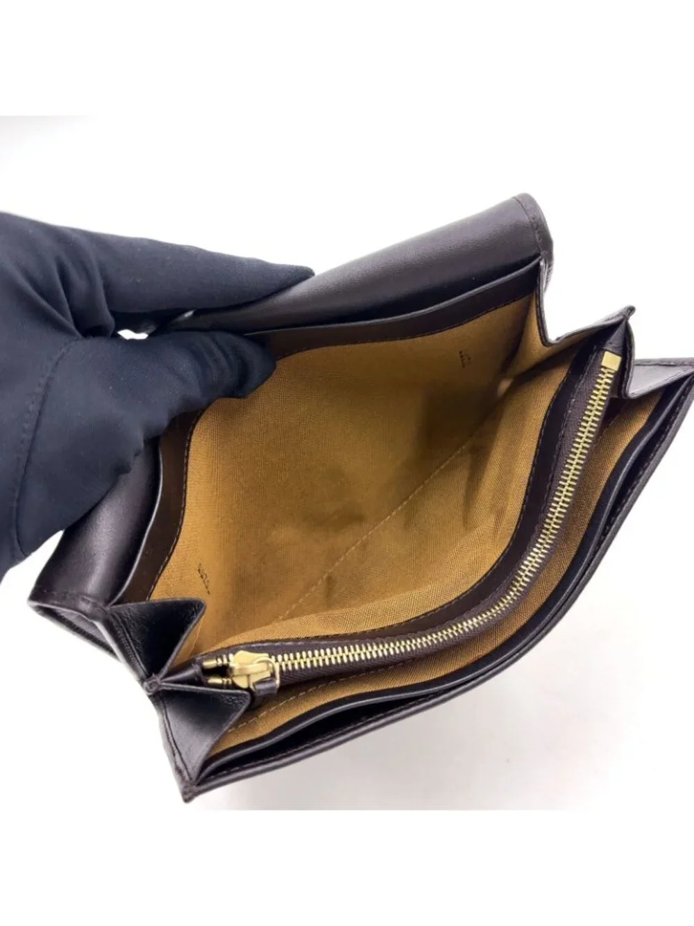 Fendi Zucca Pattern Leather Canvas Brown Black Bifold Wallet Gold